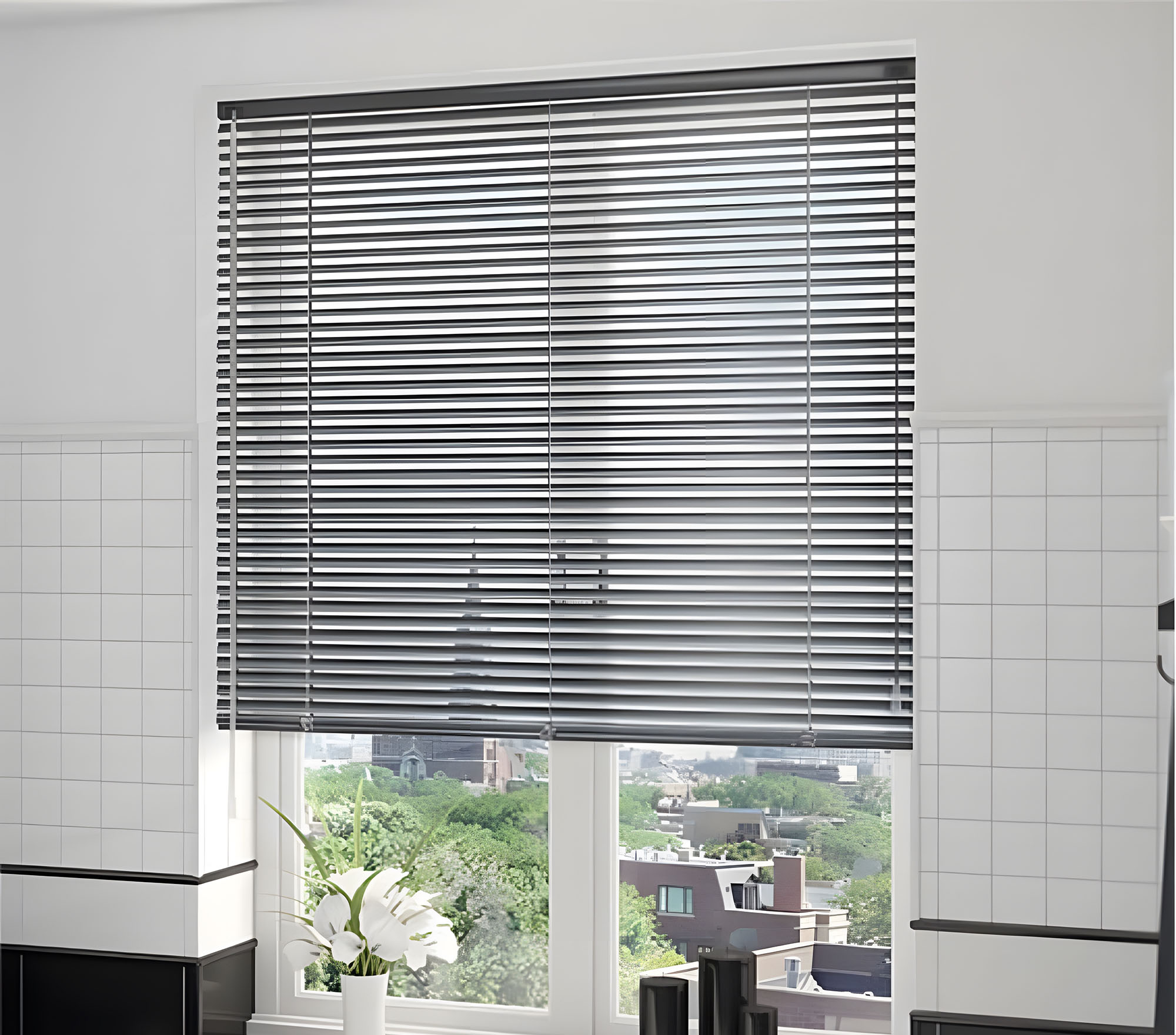 Aluminium venetian blind close-up